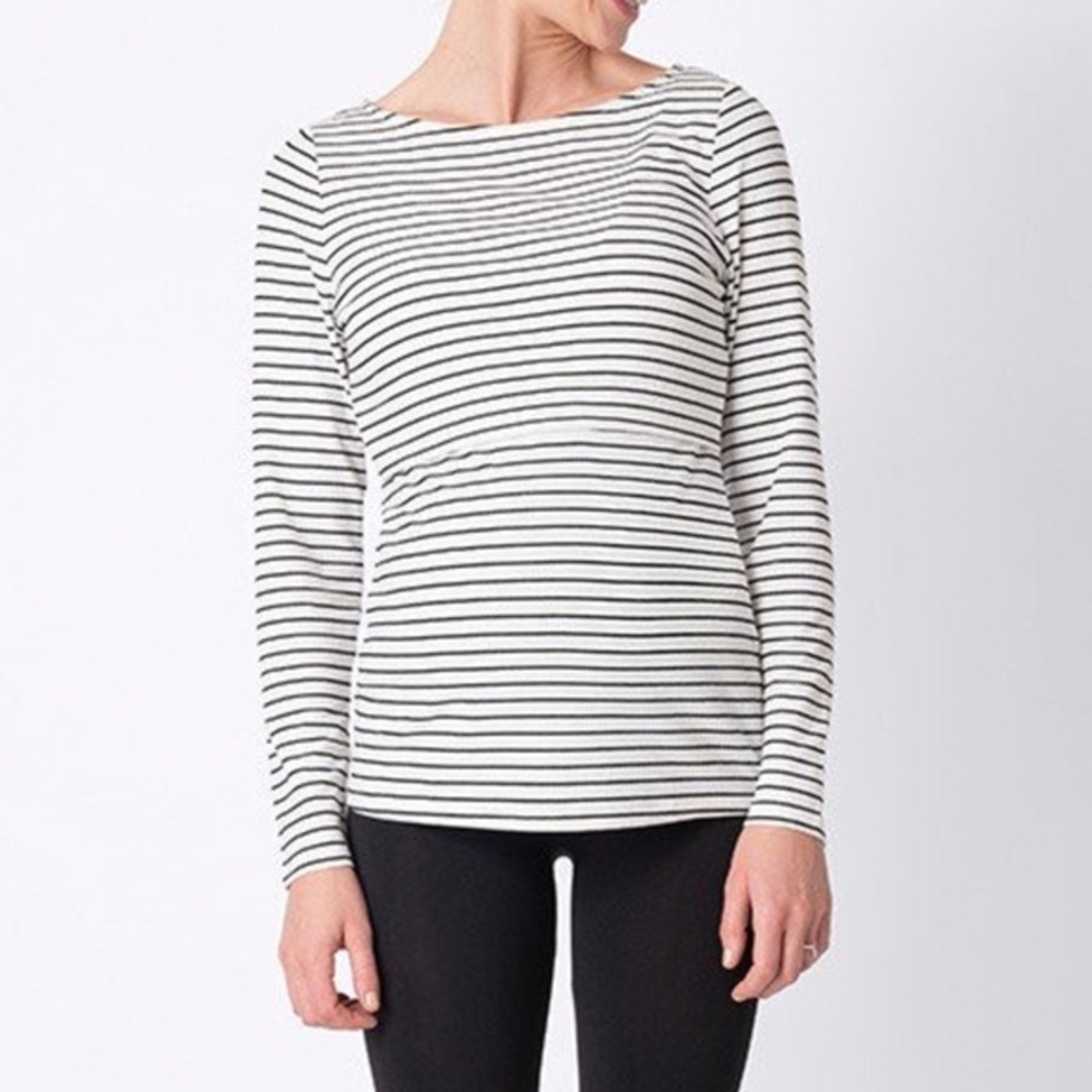 Women’s  Maternity Nursing Top Medium Black lightweight White Stripe Lift Panel